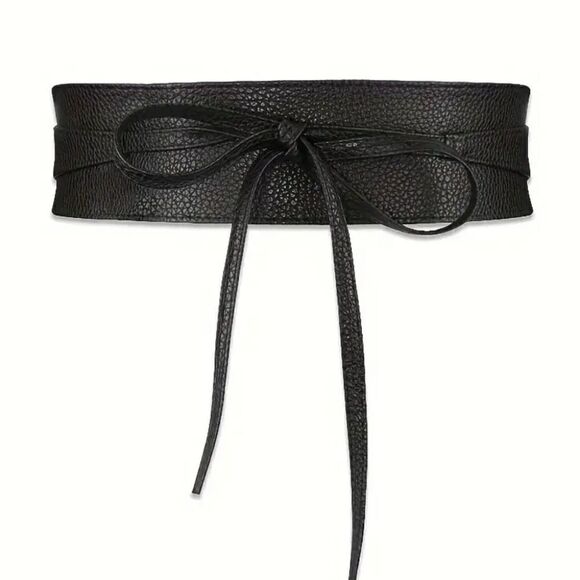 Fashionable Boho Vegan Leather Belt Wide Corset Style with Bow Tie Accent - Picture 9 of 11